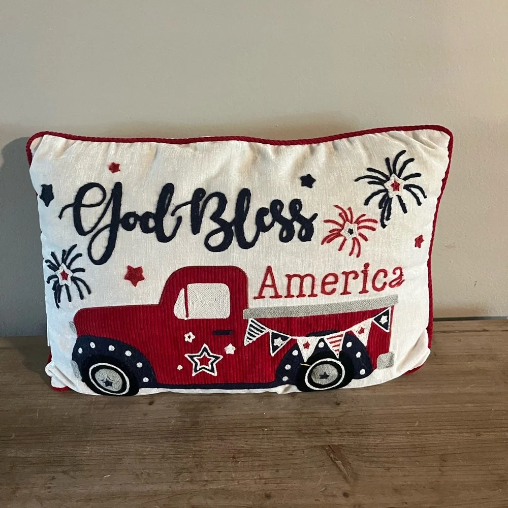 Patriotic Red and‎ Blue Truck Decorative Pillow